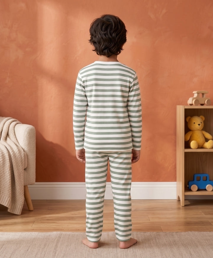 Green White Stripe Long Sleeve Pyjama Set - Green/White
