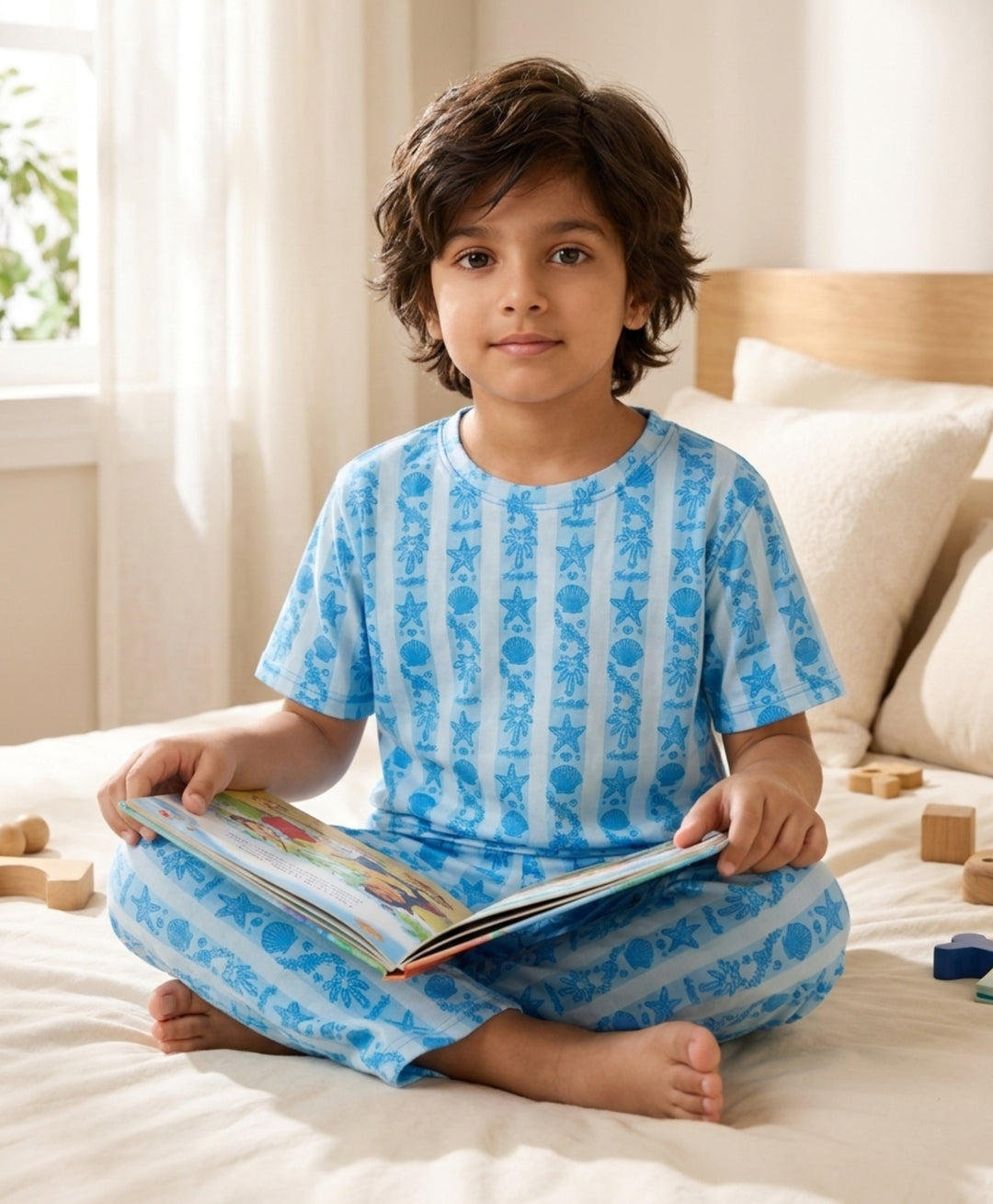Beach Day Stripe Short Sleeve Pyjama Set - Sky