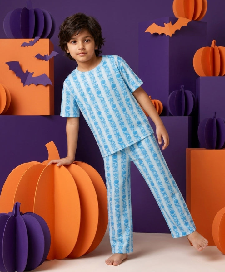 Beach Day Stripe Short Sleeve Pyjama Set - Sky