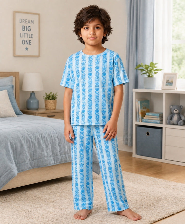 Beach Day Stripe Short Sleeve Pyjama Set - Sky