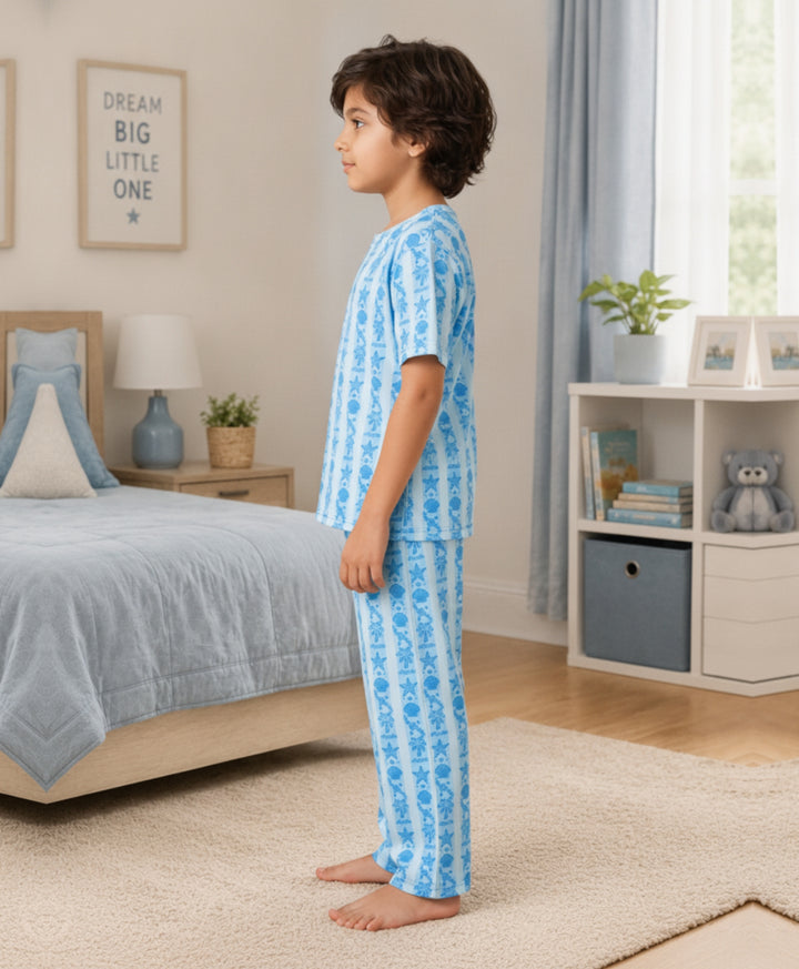 Beach Day Stripe Short Sleeve Pyjama Set - Sky