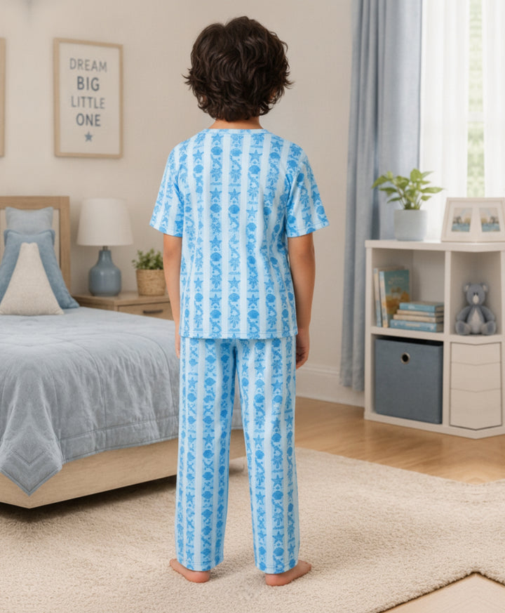 Beach Day Stripe Short Sleeve Pyjama Set - Sky