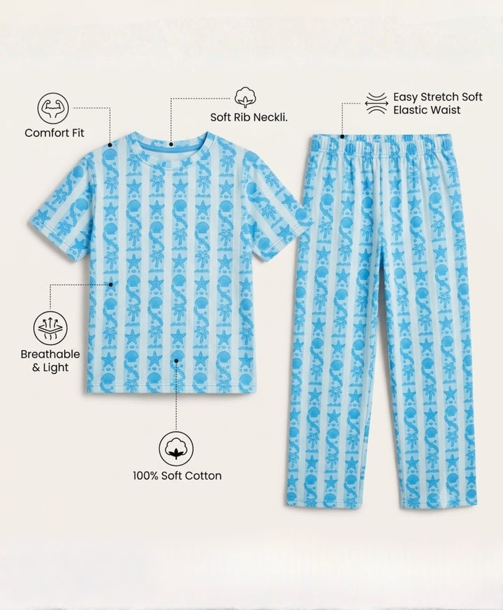 Beach Day Stripe Short Sleeve Pyjama Set - Sky