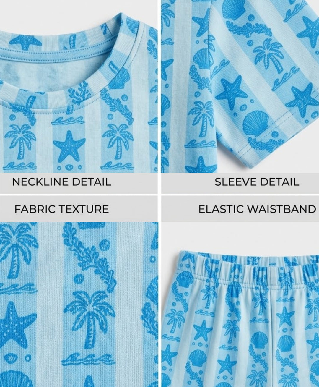 Beach Day Stripe Girls Short Sleeve Pyjama Set - Sky