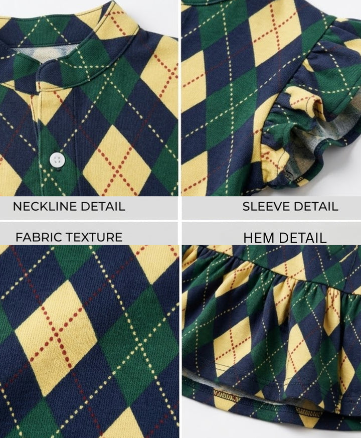 Diamond Check Frill Dress - Navy
