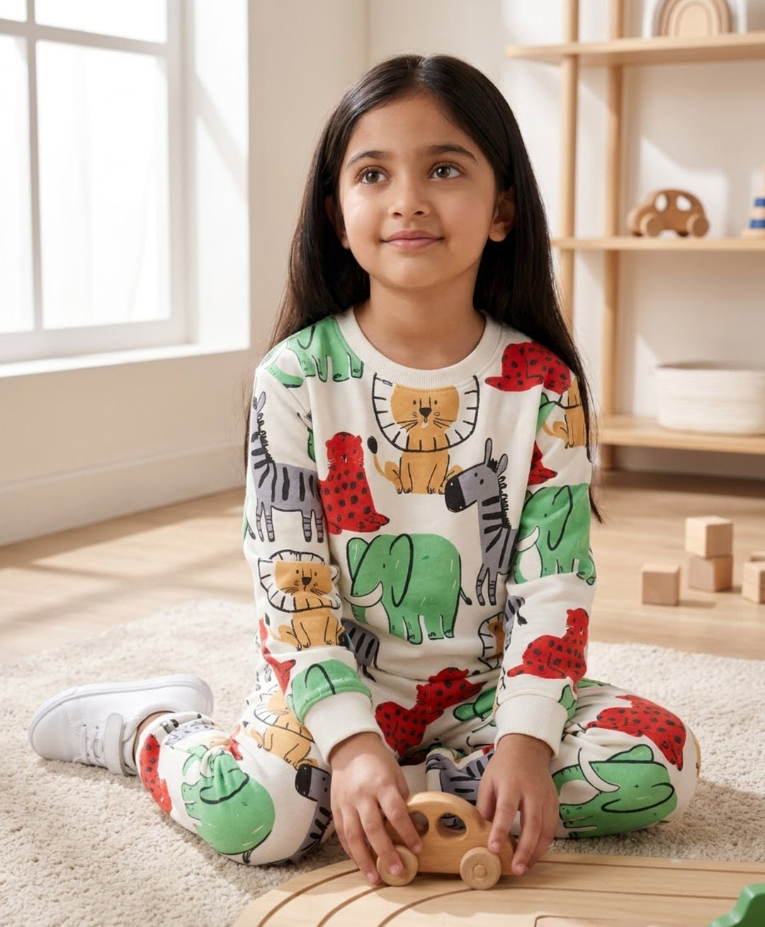 JUNGLE FLEECE GIRLS SWEATSHIRT JOGGER SET - WHITE
