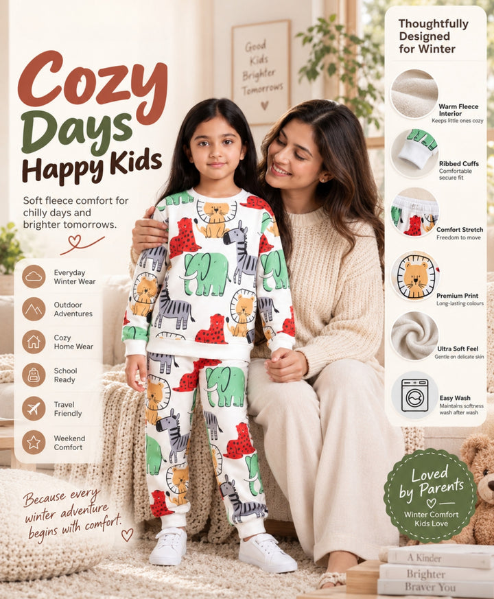 JUNGLE FLEECE GIRLS SWEATSHIRT JOGGER SET - WHITE