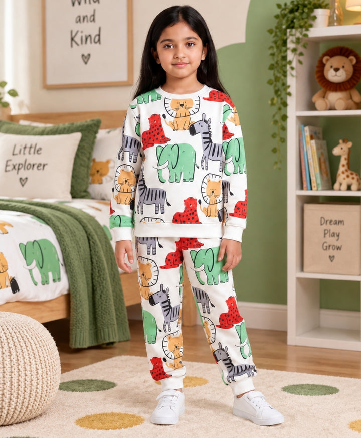 JUNGLE FLEECE GIRLS SWEATSHIRT JOGGER SET - WHITE