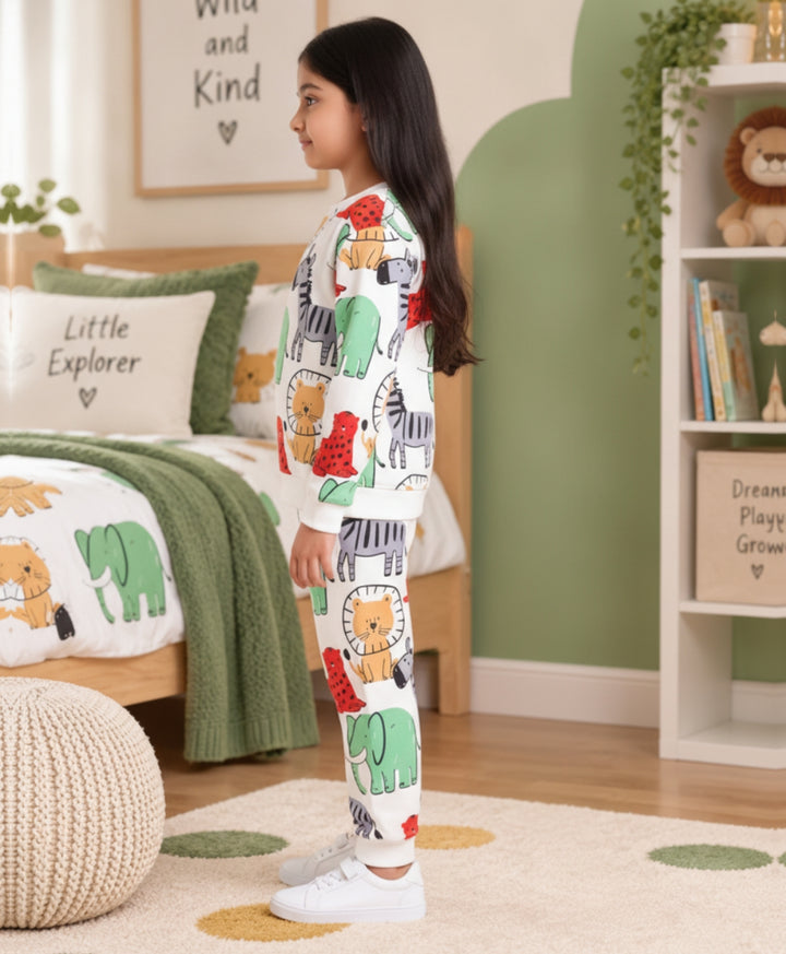 JUNGLE FLEECE GIRLS SWEATSHIRT JOGGER SET - WHITE