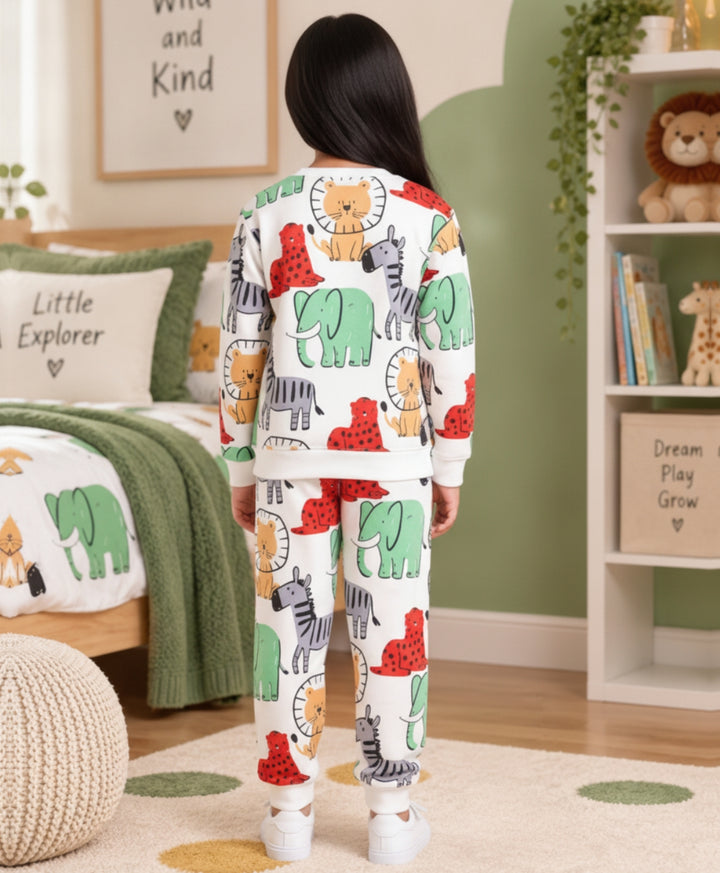 JUNGLE FLEECE GIRLS SWEATSHIRT JOGGER SET - WHITE