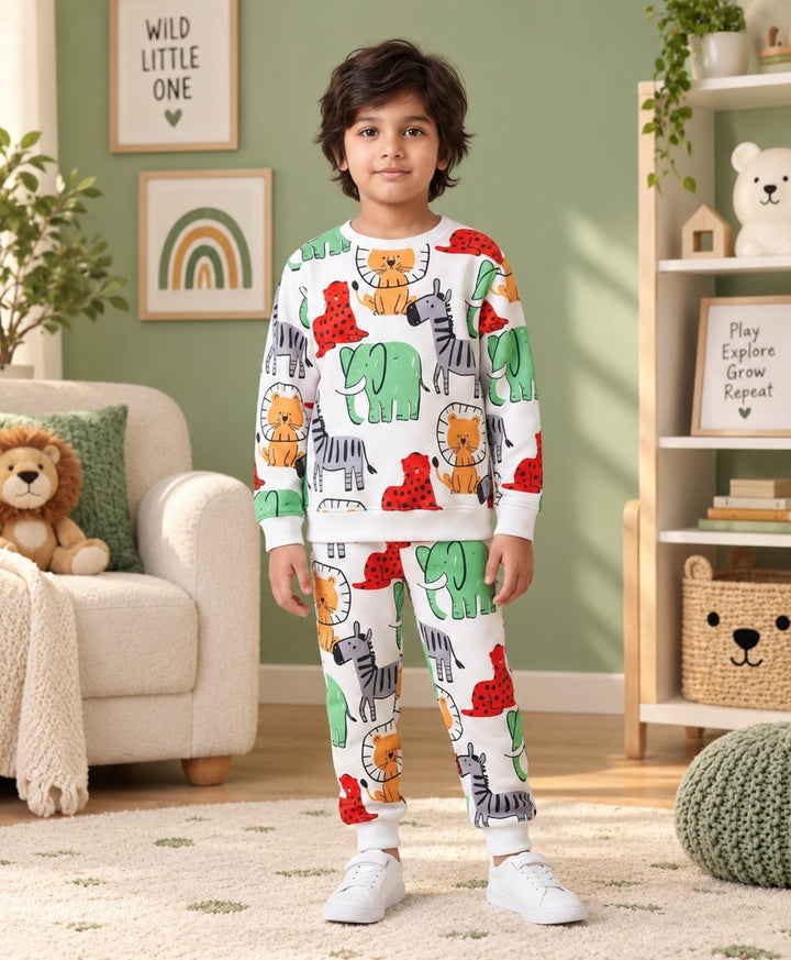 JUNGLE FLEECE SWEATSHIRT JOGGER SET - WHITE
