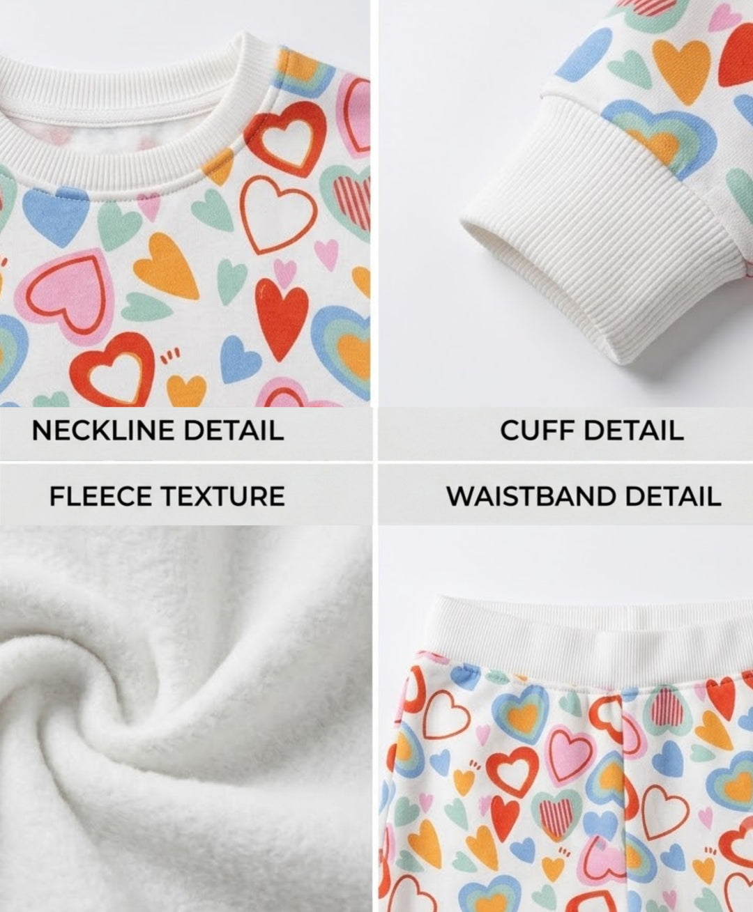 HEARTS FLEECE GIRLS SWEATSHIRT JOGGER SET - WHITE