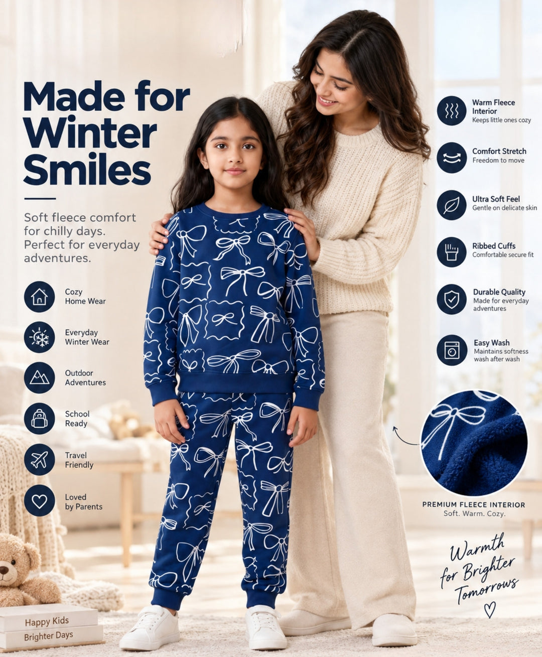 BLUE BOW FLEECE GIRLS SWEATSHIRT JOGGER SET - BLUE