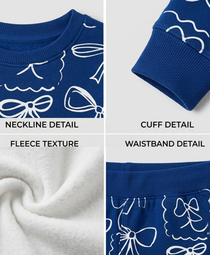BLUE BOW FLEECE GIRLS SWEATSHIRT JOGGER SET - BLUE