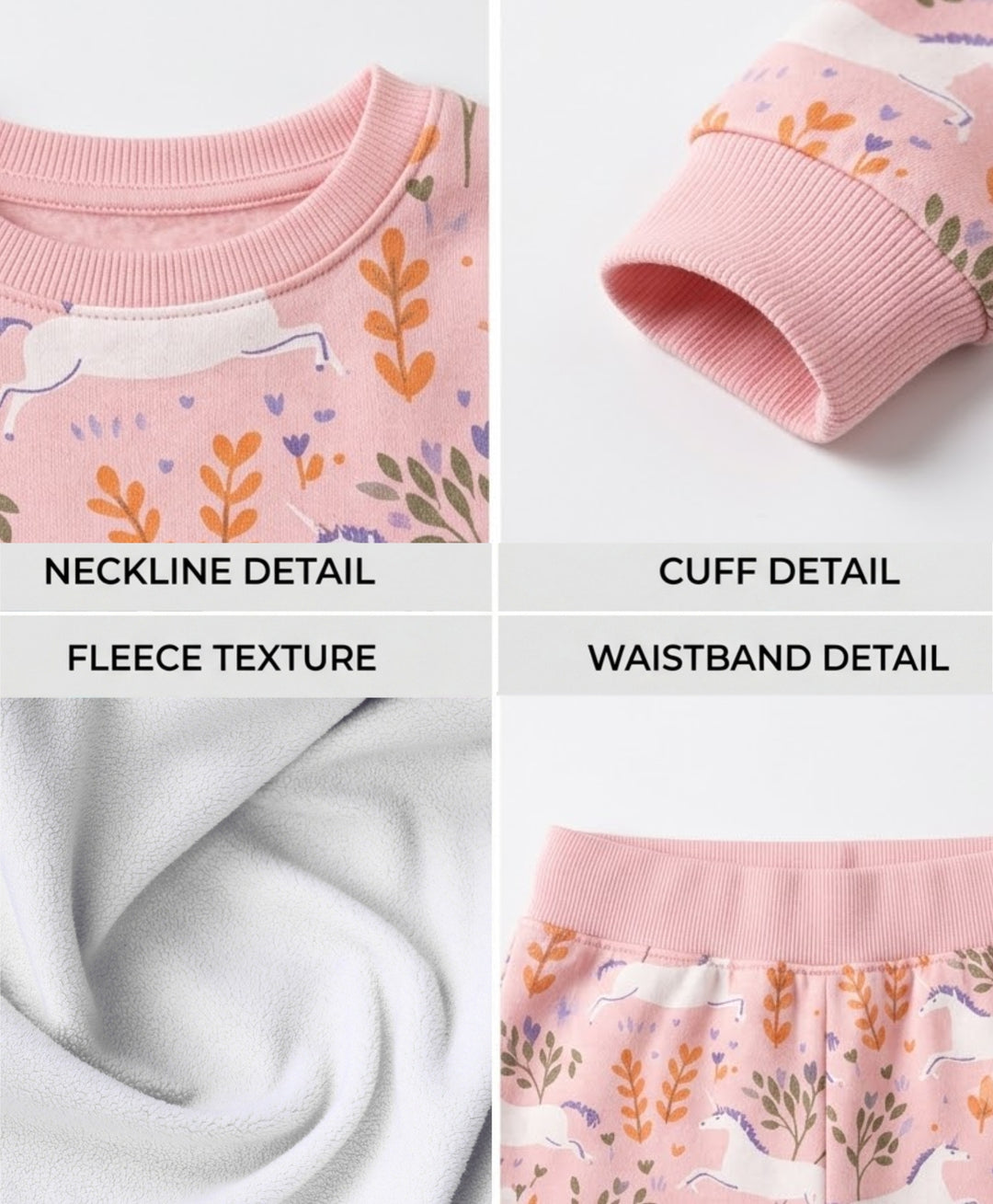 UNICORN GARDEN FLEECE GIRLS SWEATSHIRT JOGGER SET - PINK