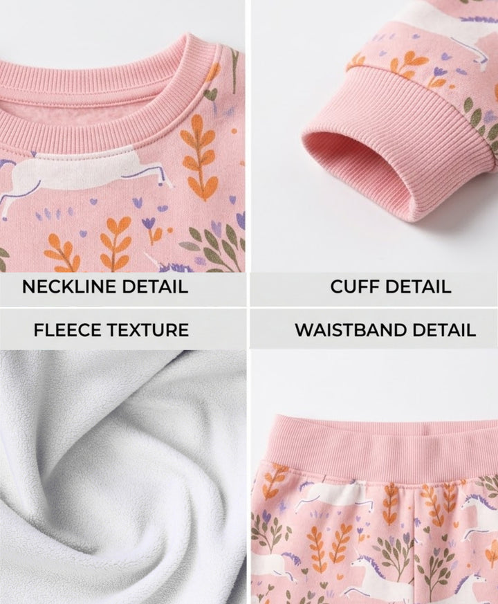 UNICORN GARDEN FLEECE GIRLS SWEATSHIRT JOGGER SET - PINK