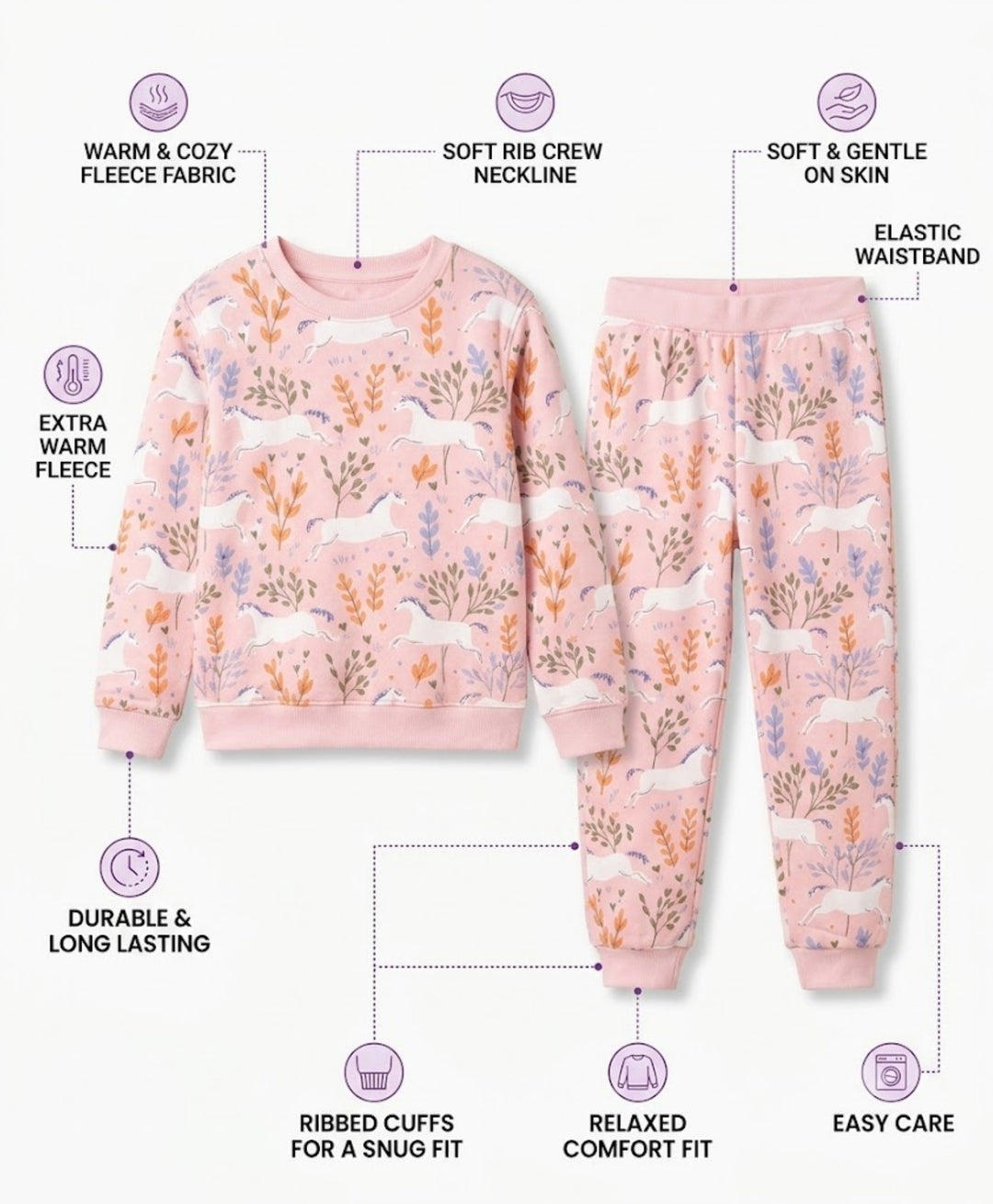 UNICORN GARDEN FLEECE GIRLS SWEATSHIRT JOGGER SET - PINK