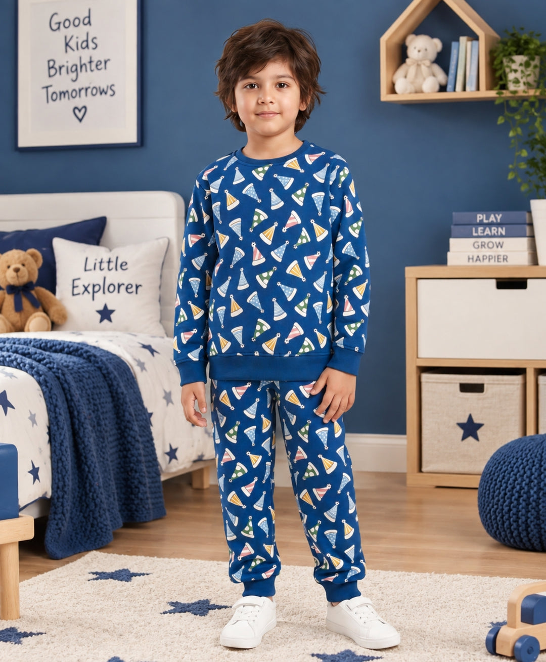 PARTY CAPS BLUE FLEECE SWEATSHIRT JOGGER SET -BLUE