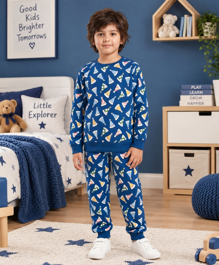 PARTY CAPS BLUE FLEECE SWEATSHIRT JOGGER SET -BLUE