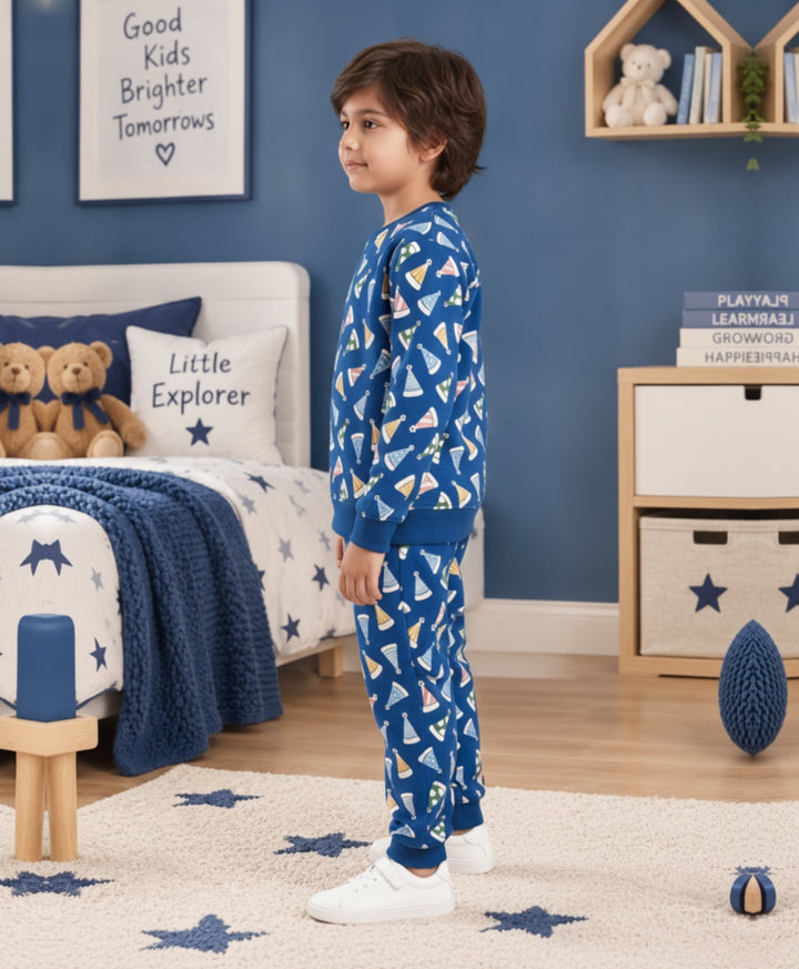 PARTY CAPS BLUE FLEECE SWEATSHIRT JOGGER SET -BLUE