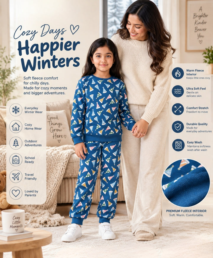 PARTY CAPS BLUE FLEECE GIRLS SWEATSHIRT JOGGER SET -BLUE