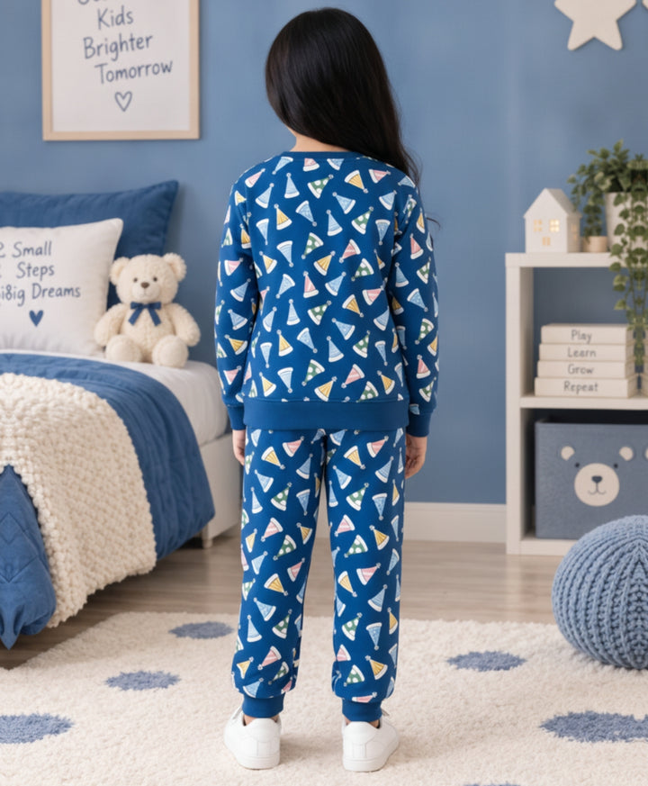 PARTY CAPS BLUE FLEECE GIRLS SWEATSHIRT JOGGER SET -BLUE