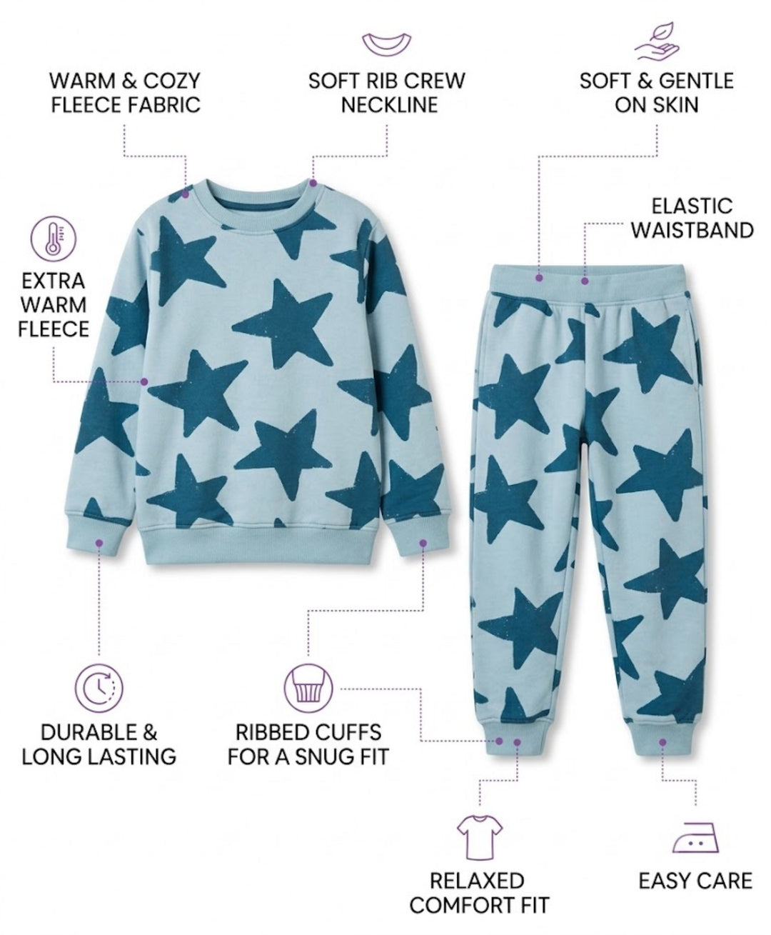 BLUE STARS FLEECE SWEATSHIRT JOGGER SET - BLUE