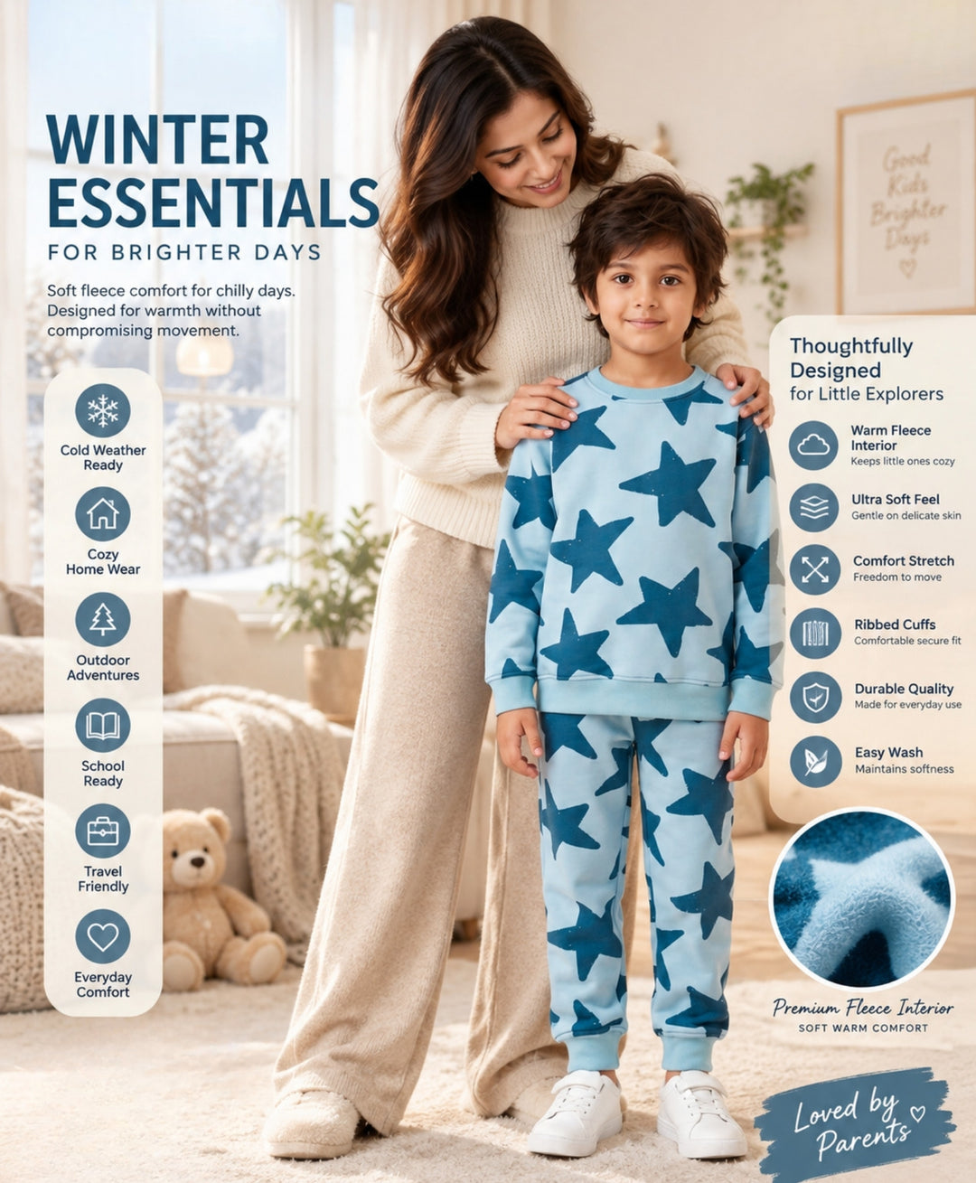 BLUE STARS FLEECE SWEATSHIRT JOGGER SET - BLUE