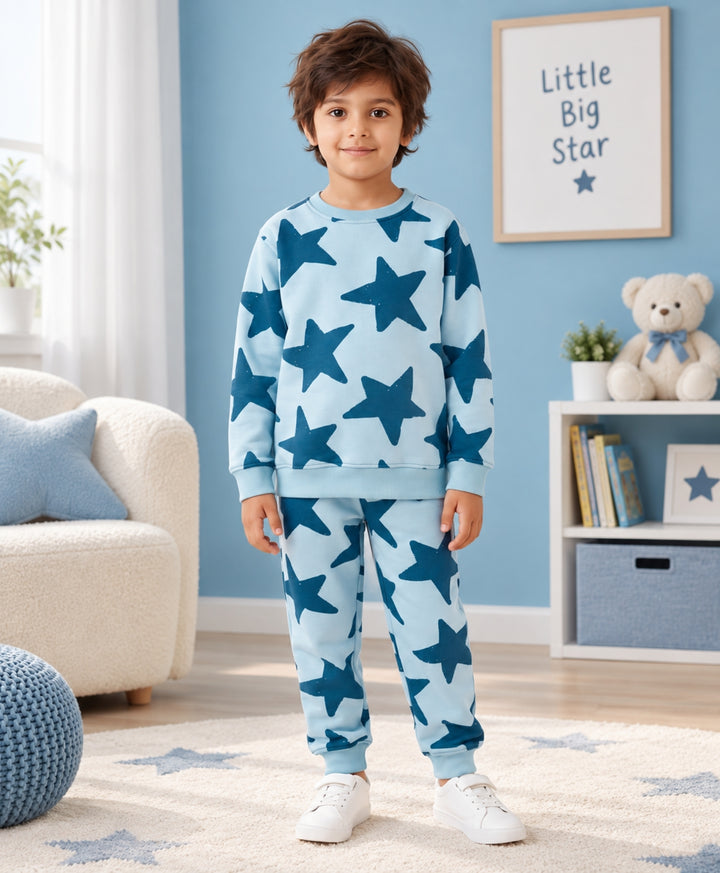 BLUE STARS FLEECE SWEATSHIRT JOGGER SET - BLUE