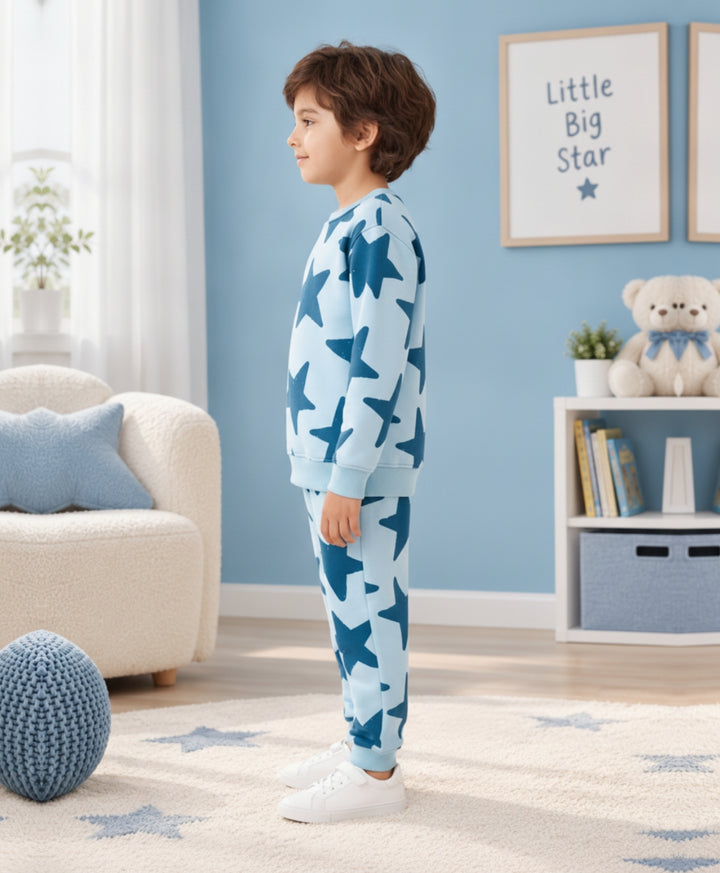 BLUE STARS FLEECE SWEATSHIRT JOGGER SET - BLUE