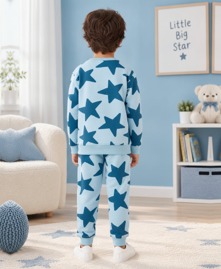 BLUE STARS FLEECE SWEATSHIRT JOGGER SET - BLUE