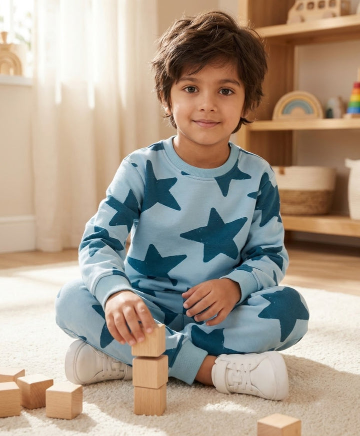 BLUE STARS FLEECE SWEATSHIRT JOGGER SET - BLUE