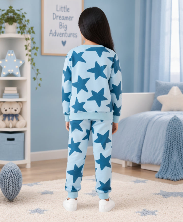 BLUE STARS FLEECE GIRLS SWEATSHIRT JOGGER SET -BLUE