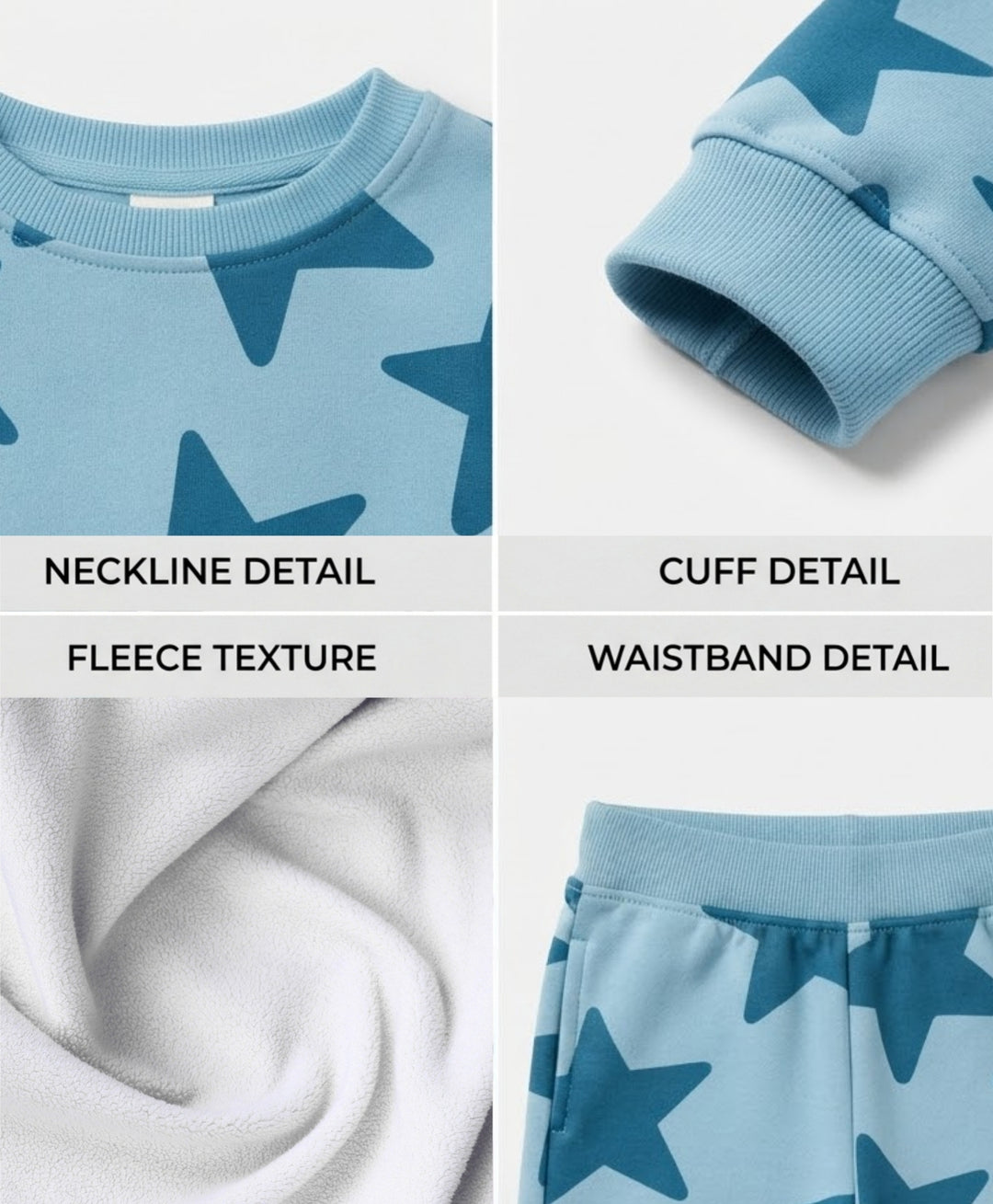 BLUE STARS FLEECE GIRLS SWEATSHIRT JOGGER SET -BLUE