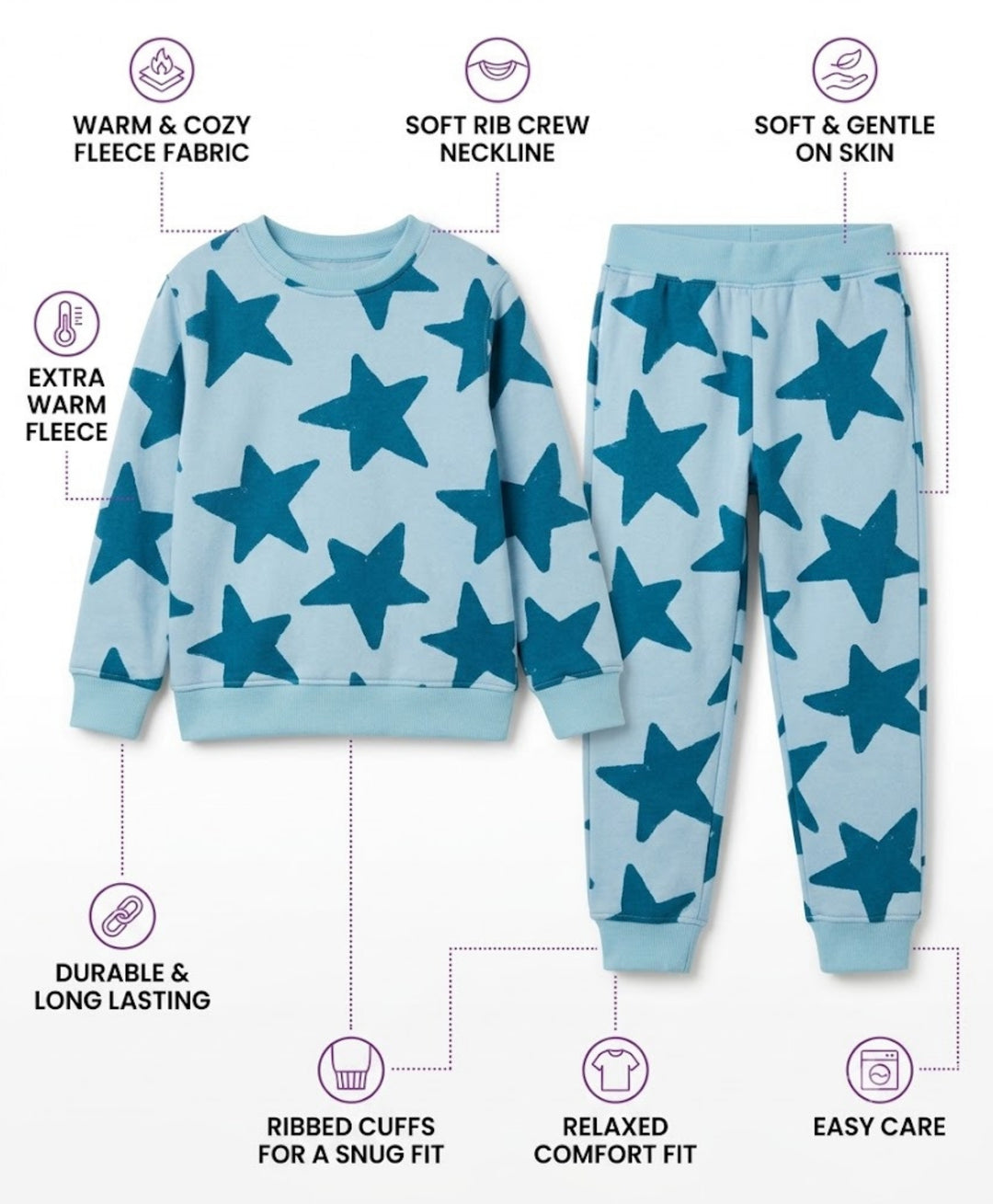 BLUE STARS FLEECE GIRLS SWEATSHIRT JOGGER SET -BLUE