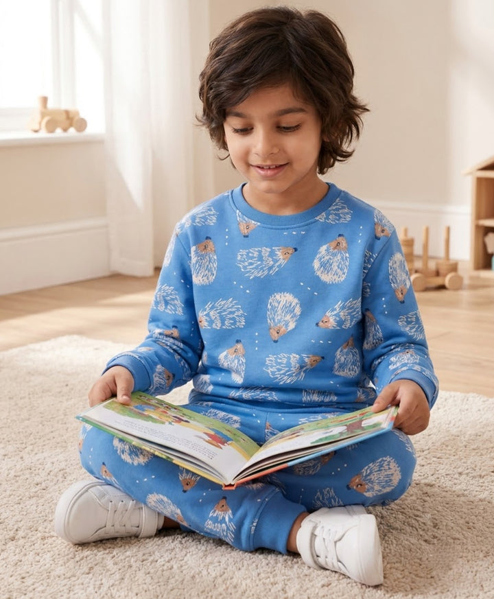 HEDGEHOG FLEECE SWEATSHIRT JOGGER SET  - SKY