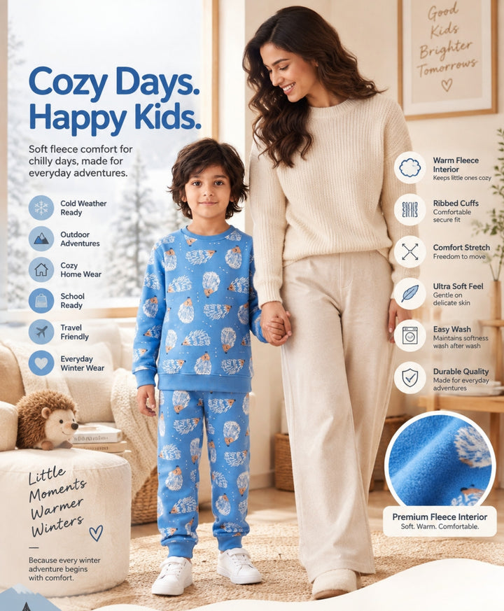 HEDGEHOG FLEECE SWEATSHIRT JOGGER SET  - SKY