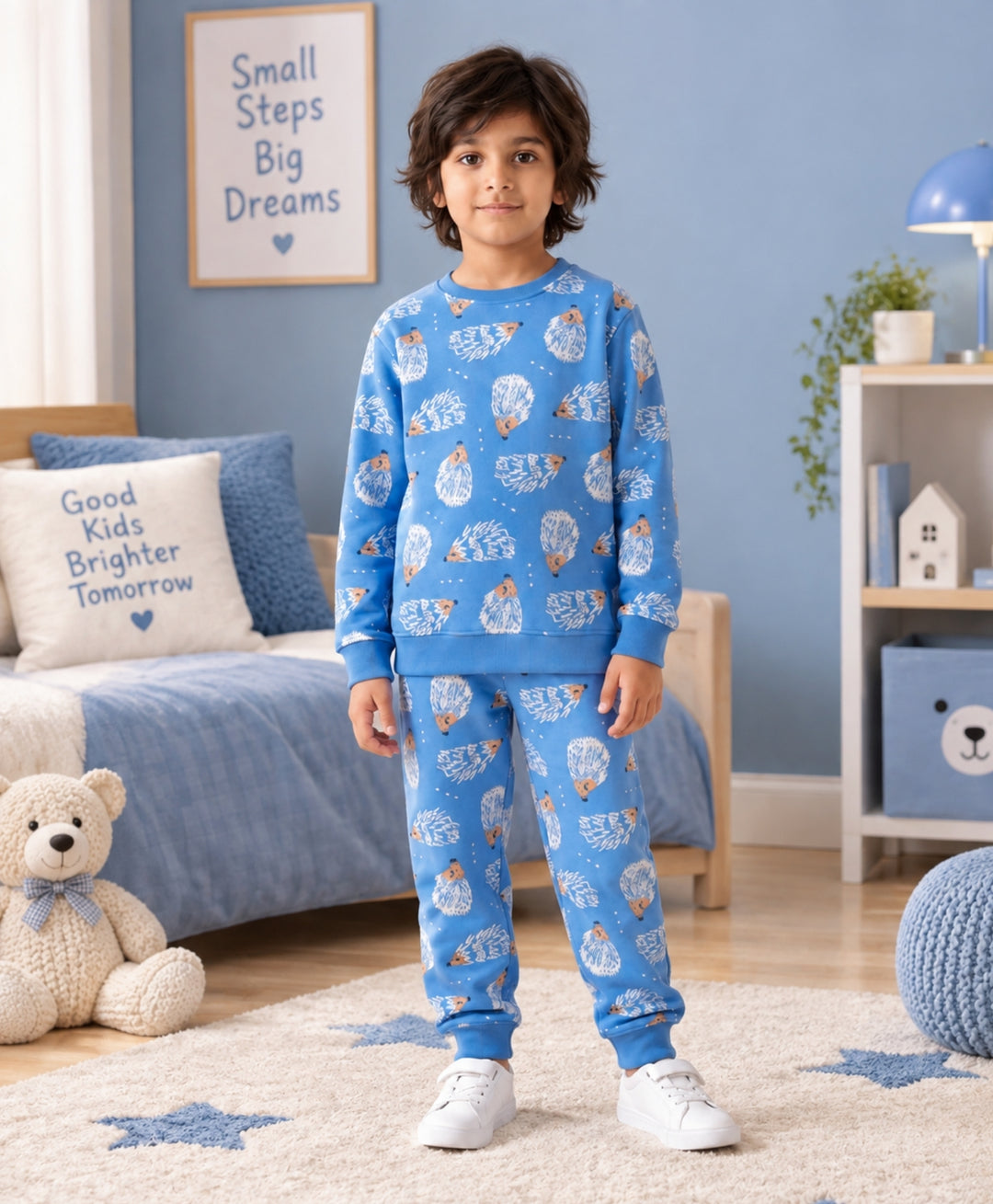HEDGEHOG FLEECE SWEATSHIRT JOGGER SET  - SKY