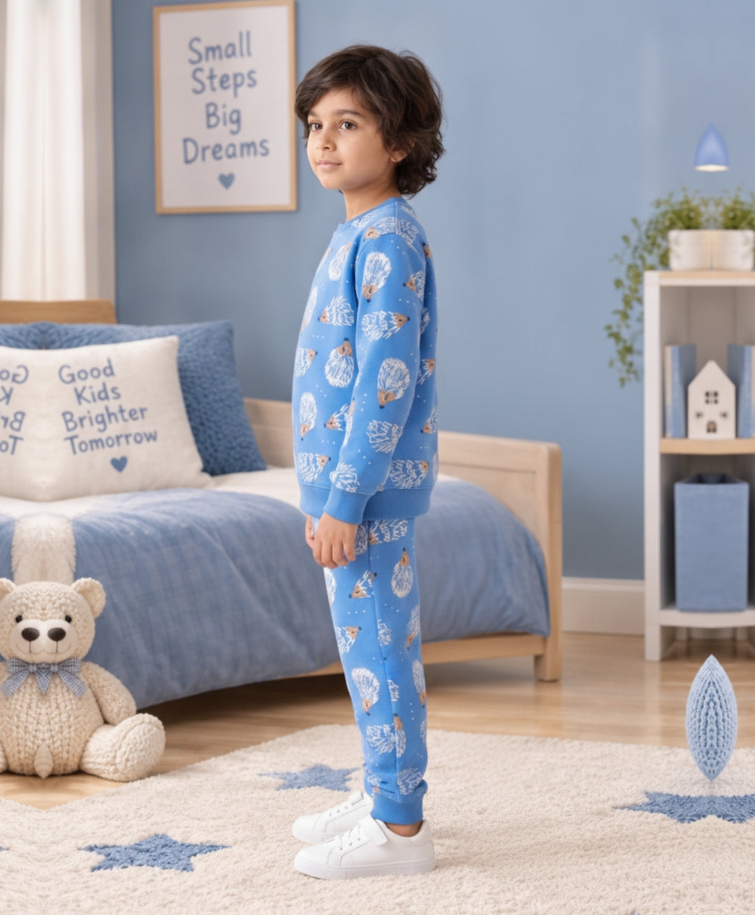 HEDGEHOG FLEECE SWEATSHIRT JOGGER SET  - SKY