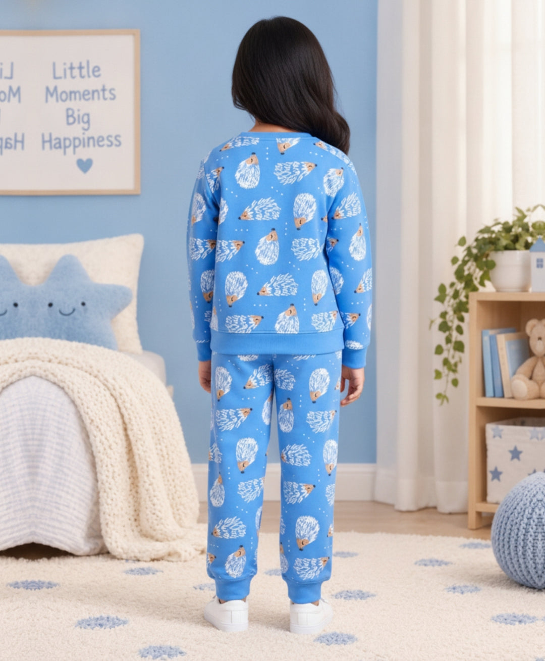 HEDGEHOG FLEECE GIRLS SWEATSHIRT JOGGER SET  - SKY