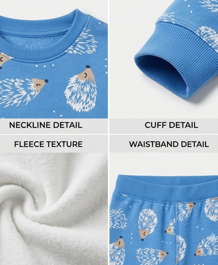 HEDGEHOG FLEECE GIRLS SWEATSHIRT JOGGER SET  - SKY