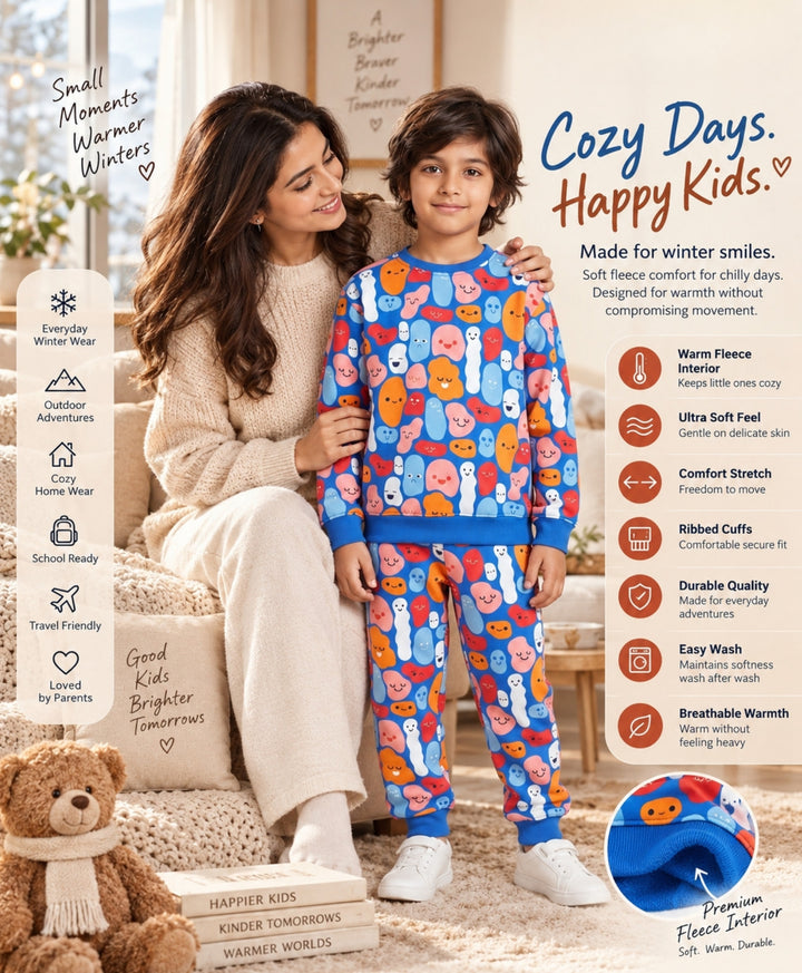 HAPPY BLOBS FLEECE SWEATSHIRT JOGGER  SET - BLUE