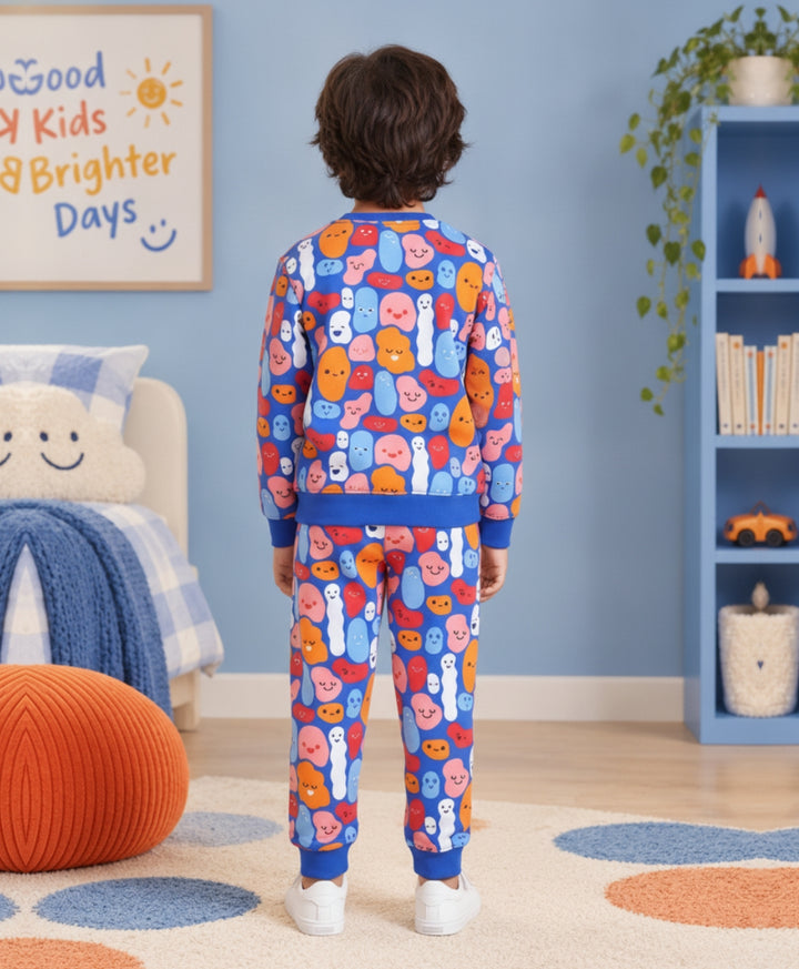 HAPPY BLOBS FLEECE SWEATSHIRT JOGGER  SET - BLUE