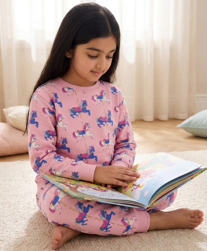 DANCING UNICORN GIRLS FLEECE SWEATSHIRT JOGGER SET - PINK