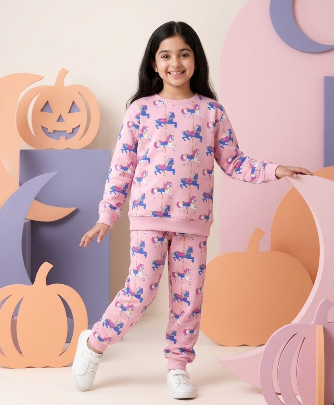 DANCING UNICORN GIRLS FLEECE SWEATSHIRT JOGGER SET - PINK