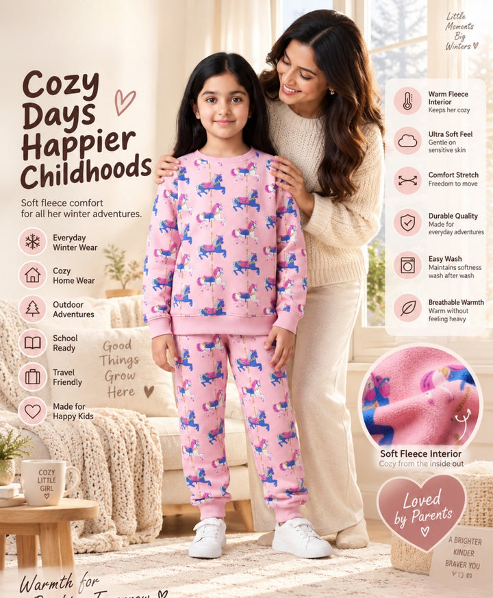 DANCING UNICORN GIRLS FLEECE SWEATSHIRT JOGGER SET - PINK