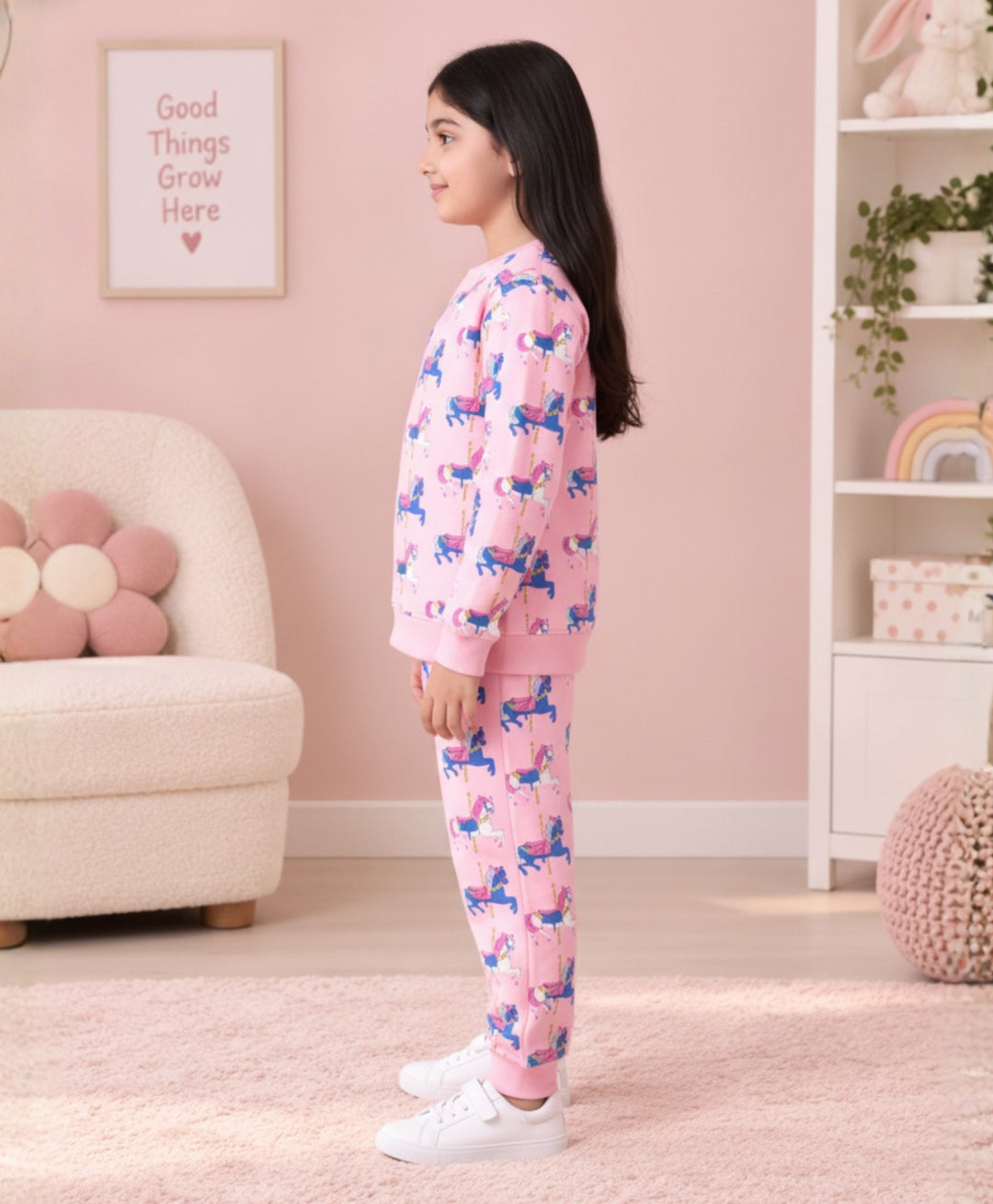 DANCING UNICORN GIRLS FLEECE SWEATSHIRT JOGGER SET - PINK