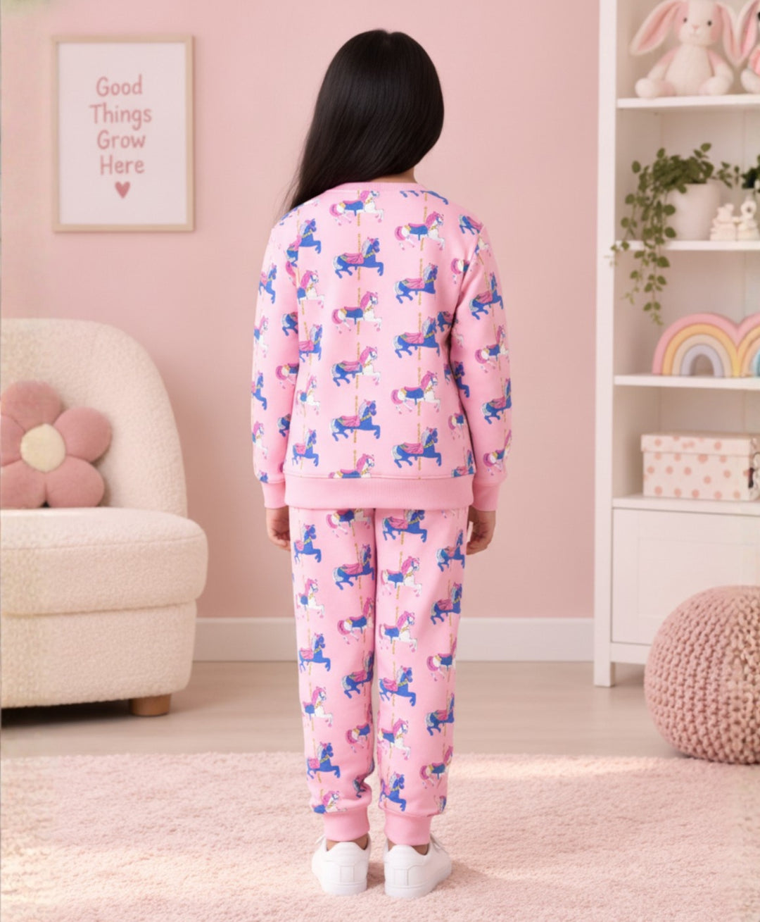 DANCING UNICORN GIRLS FLEECE SWEATSHIRT JOGGER SET - PINK