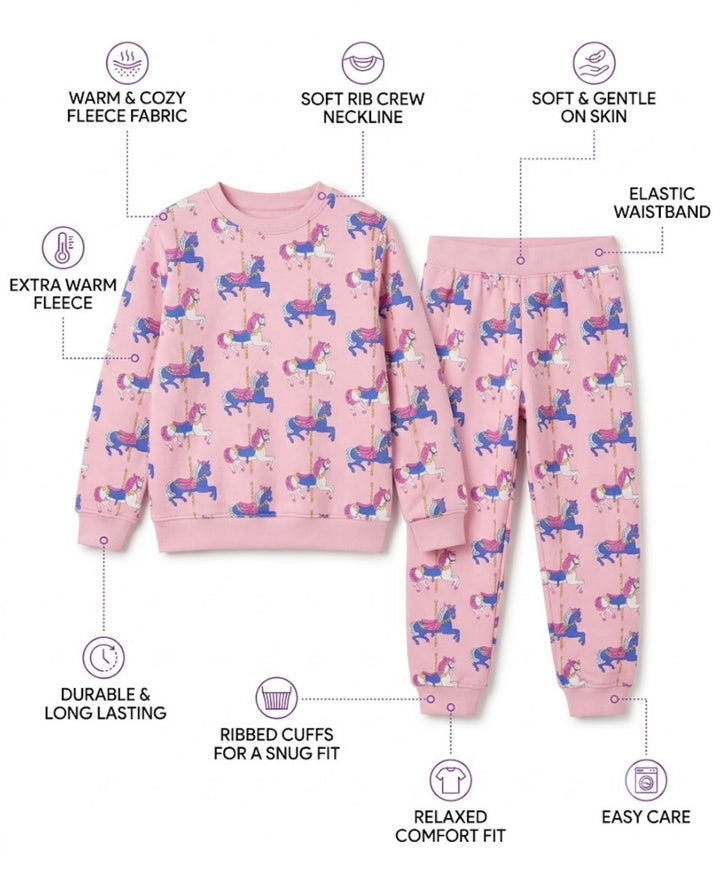 DANCING UNICORN GIRLS FLEECE SWEATSHIRT JOGGER SET - PINK