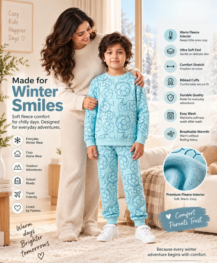 FOOTBALL FLEECE SWEATSHIRT JOGGER SET - SKY